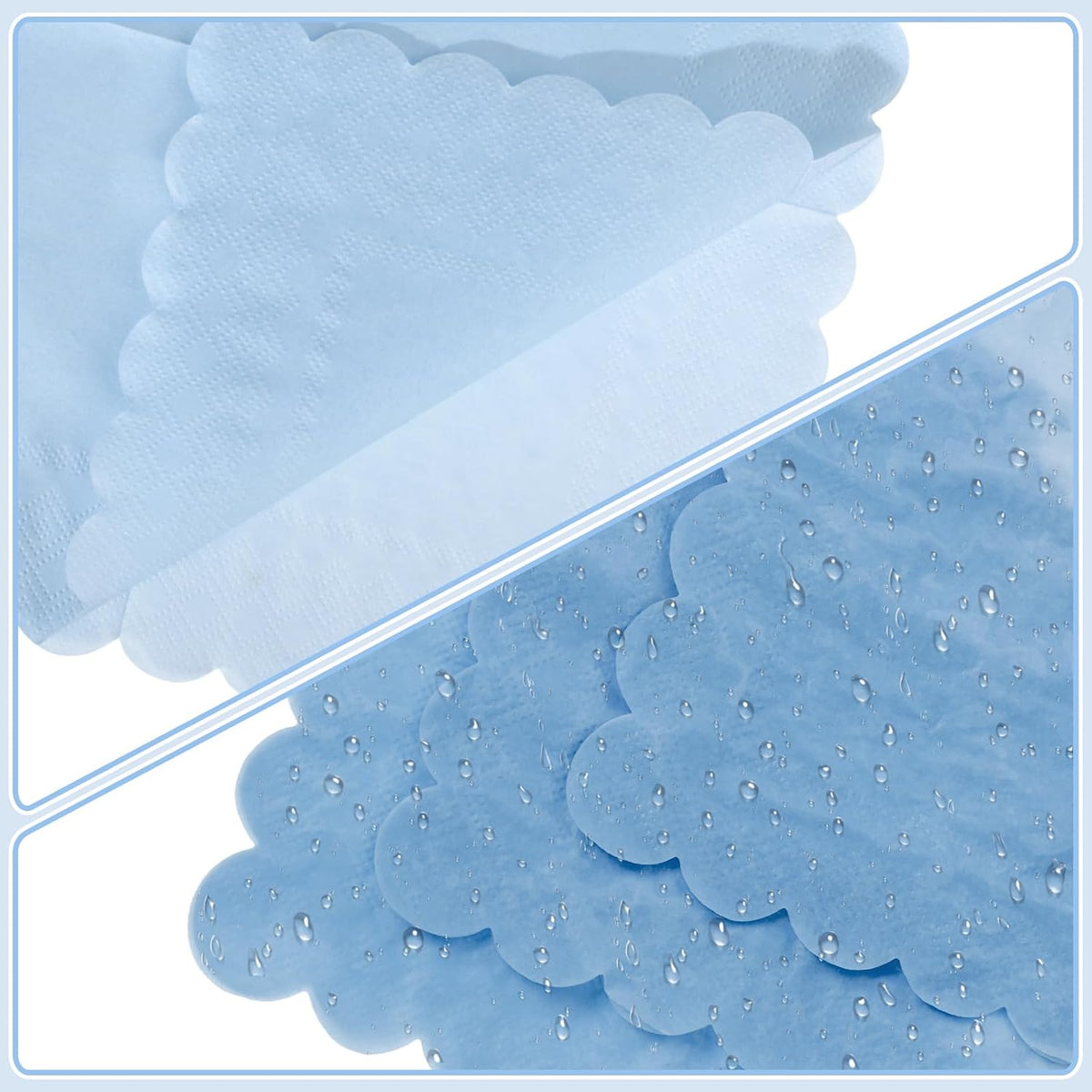 120 Pcs Cocktail Napkins Light Blue Napkins Scalloped, 5 Inch