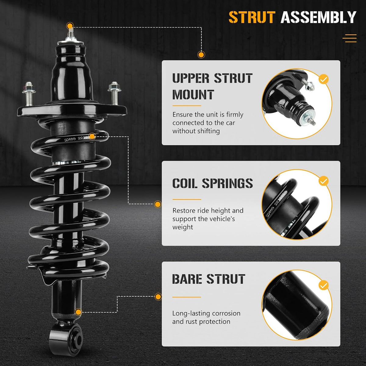 Rear Complete Strut Shock Absorber with Spring Assembly Fit for Honda CRV CR-V 2007 2008 2009 2010 2011 2.4L (ONLY 4WD AWD FWD), Replace 1345688L, 1345688R, 2PCS