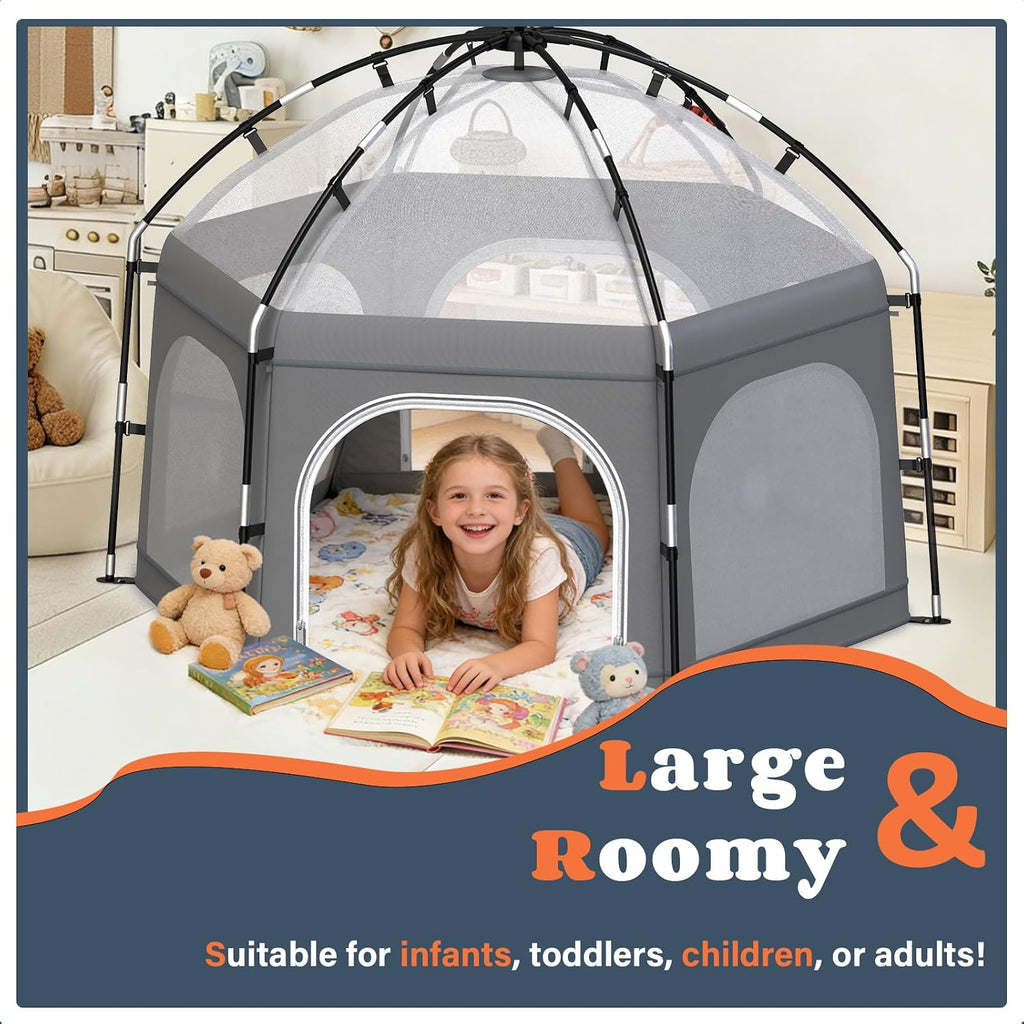 Baby Playpen with Canopy, Portable Outdoor & Indoor Baby Beach Tent for Babies and Toddlers, Foldable Play Yard with