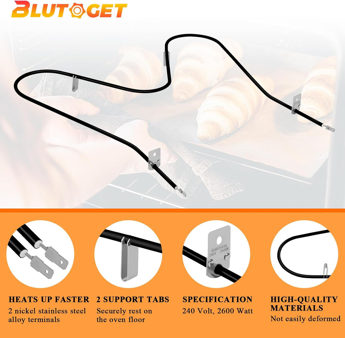 316075104 316075103 Oven Bake Heating Element by Blutoget-Fit for Frigidaire Kenmore Oven Heating Element Replaces PS438018 316282600 316075100 AH2332301 AP2125026 FEF366ECD FEF366EMD FEF326FSEF