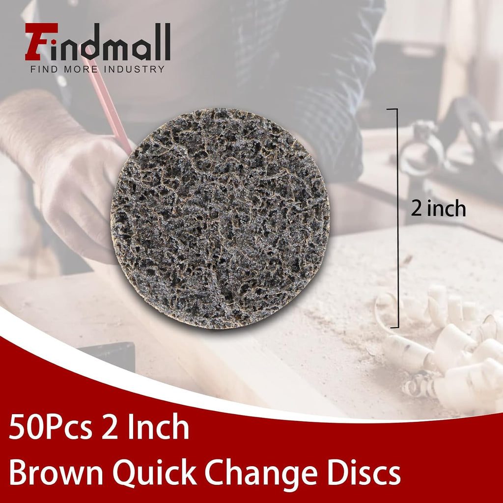 findmall 50Pcs 2" Surface Prep Conditioning Discs Brown Quick Change