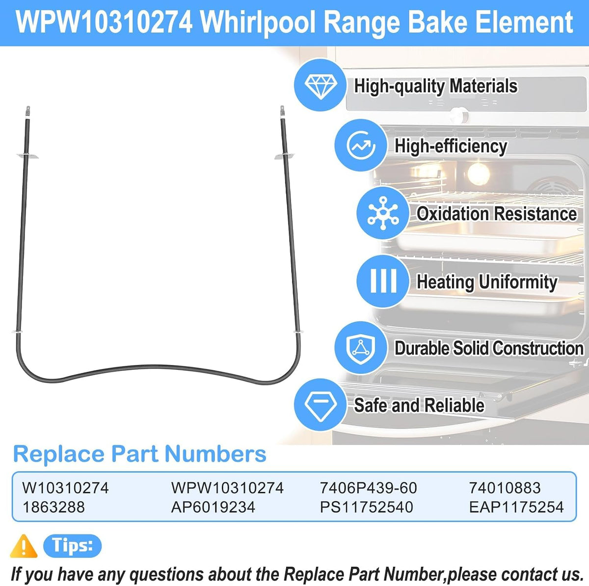 Upgraded W10310274 Range Bake Element Compatible with Whirlpool Maytag Jenn-Air Amana Range Ovens Coil Parts,WPW10310274 Whirlpool Oven Lower Bake Element Coil Replacement W10310274 Heating Element