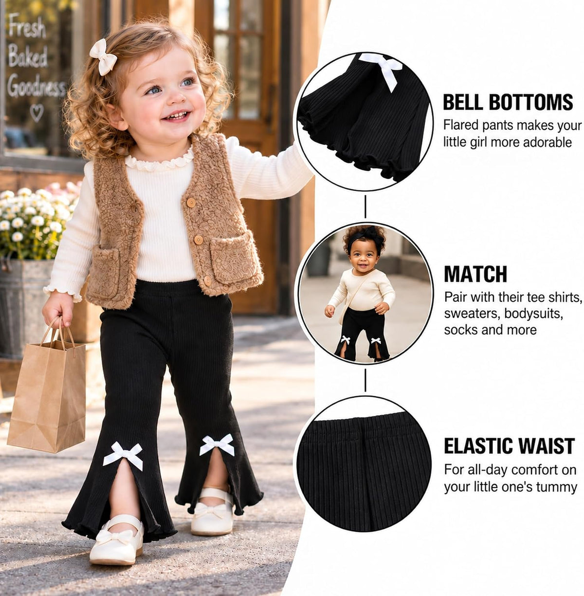 Baby Girl Flare Pants 3 Pack Ribbed Toddler Bell Bottoms 6M-3T
