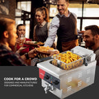 6L Electric Countertop Deep Fryer Extra Large with Drain,Timer,Basket and Lid for Restaurant Use 120V,1800W