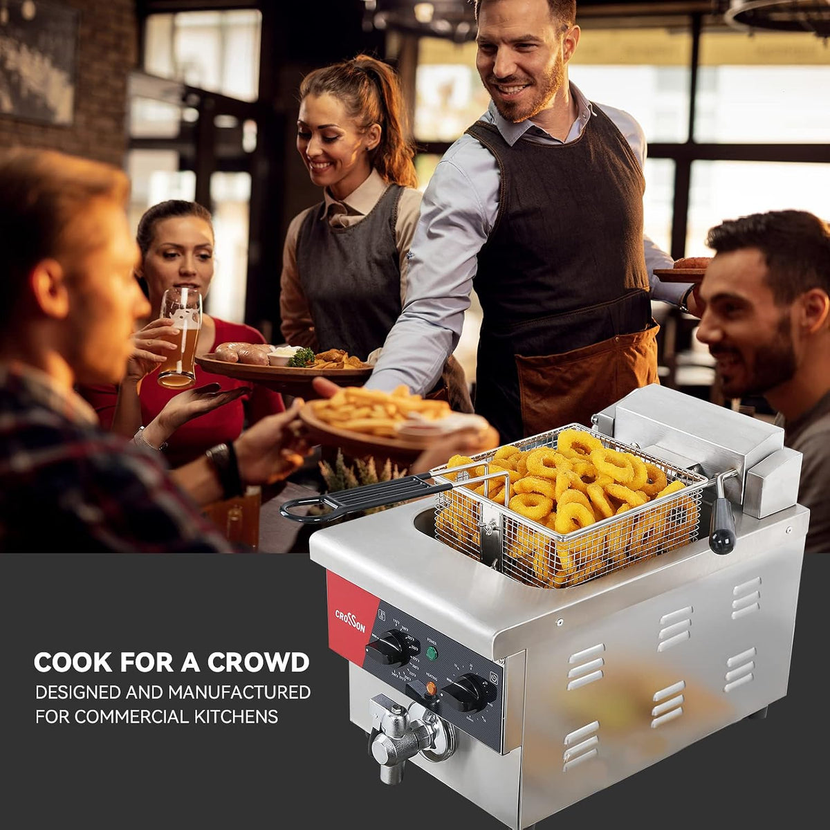 6L Electric Countertop Deep Fryer Extra Large with Drain,Timer,Basket and Lid for Restaurant Use 120V,1800W