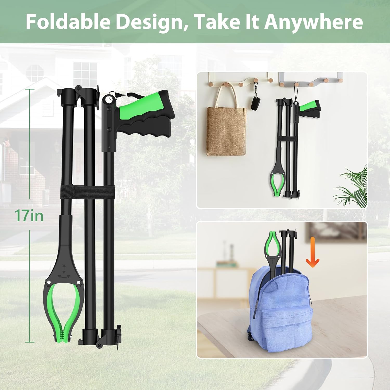 52" Extra Long Grabber Reacher Tool, Foldable Reacher Grabber Pickup Tool with Strong Magnetic & 360° Rotating