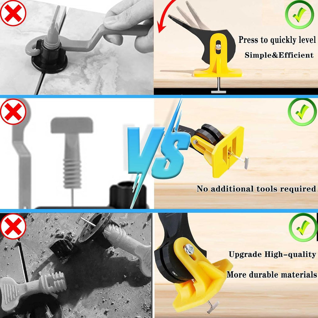 Tile Leveling System Kit Tile Spacers 100pcs Reusable Leveler+Extra 100pcs Replaceable Steel Pin Tlie Tools