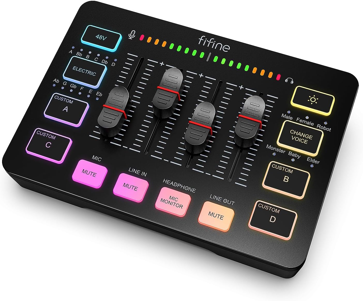 Gaming Audio Mixer, Streaming RGB PC Mixer with XLR Microphone Interface, Individual Control, Volume Fader, Mute