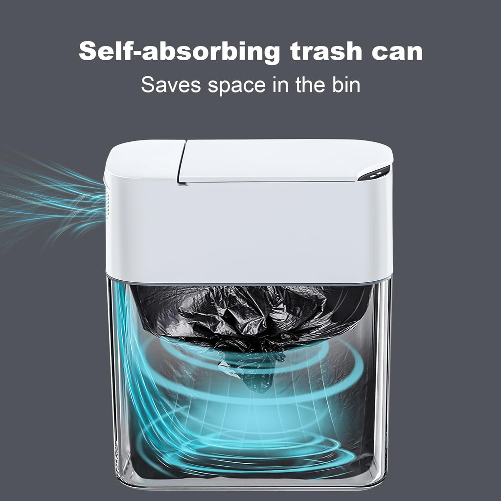 Bathroom Trash Can, Automatic Bagging Garbage Can, 3.5 Gallon Slim Smart Small Plastic Trash Bin, Narrow Motion