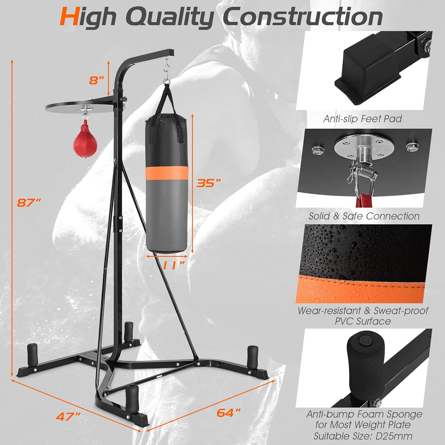 Punching Bag with Stand for Adults, Free-Standing Heavy Bag Stand with Height Adjustable Speed Bag for Boxing