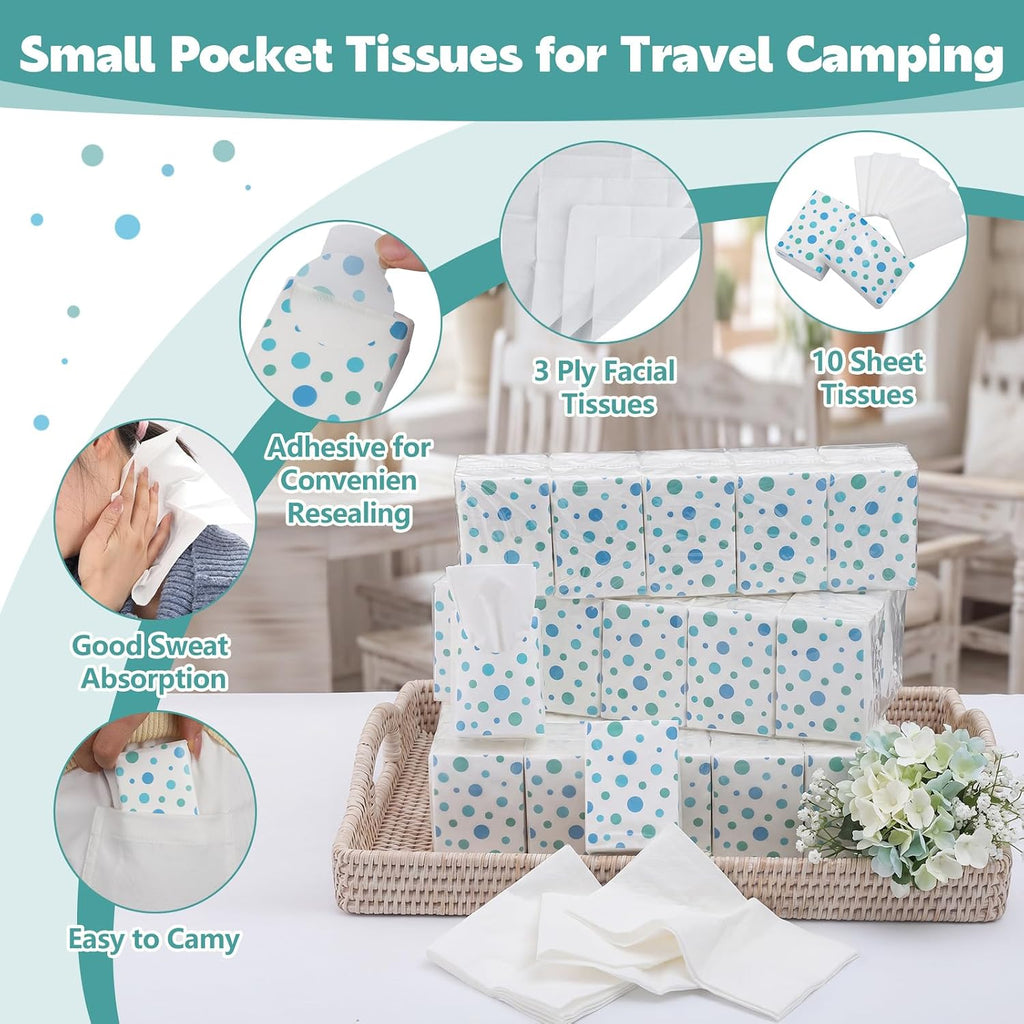 100 Pack Pocket Tissues, 3 Ply Polka Dot Travel Tissues