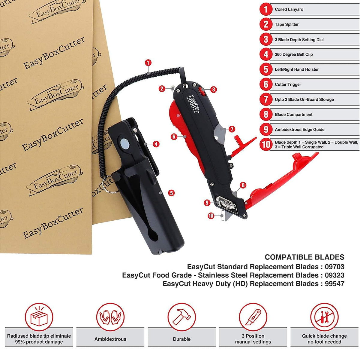 EasyCut 2000 Safe Retractable Box Cutting Utility Knife, Red, 09638