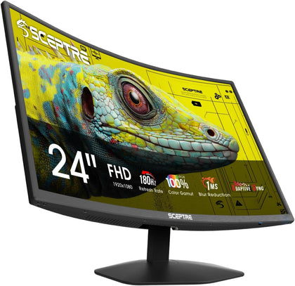 New! Sceptre Curved 24-inch Prime Gaming Monitor 1080p 1500R 1ms up to 180Hz DisplayPort x2 HDMI x2 Build-in