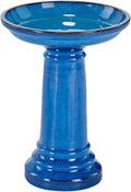 Aviatra Outdoor Ceramic Birdbath with Pedestal Stand and Glossy Finish, Elegant Traditional Birdbath for Garden, Blue