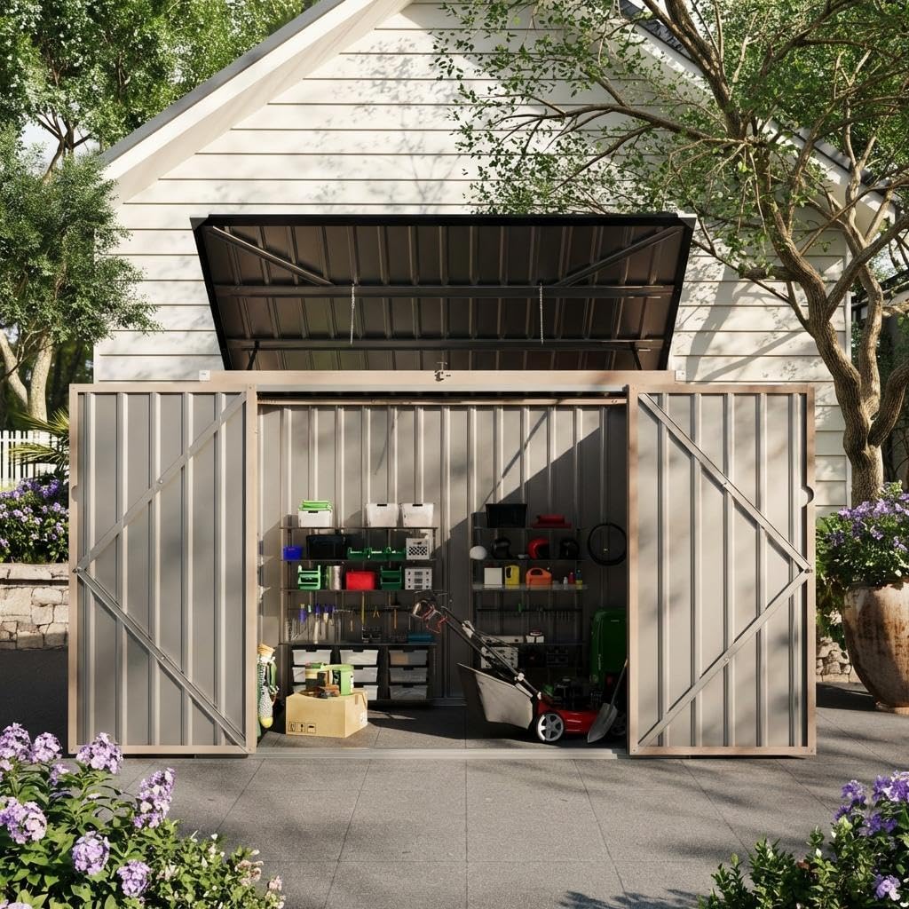 3x6 FT Metal Trash Can Shed, 2-Bin Outdoor Garbage Storage with Chain Lid | Weather-Resistant Bin Enclosure for