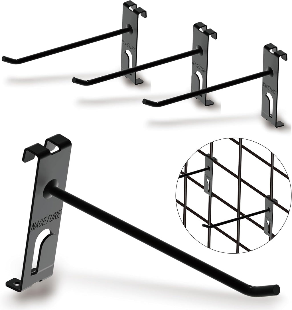 Double Gridwall Hooks- 24 Pcs Display Hooks for Grid Wall Panel- Grid Wall Hooks 6 inch with Extra Hook On The