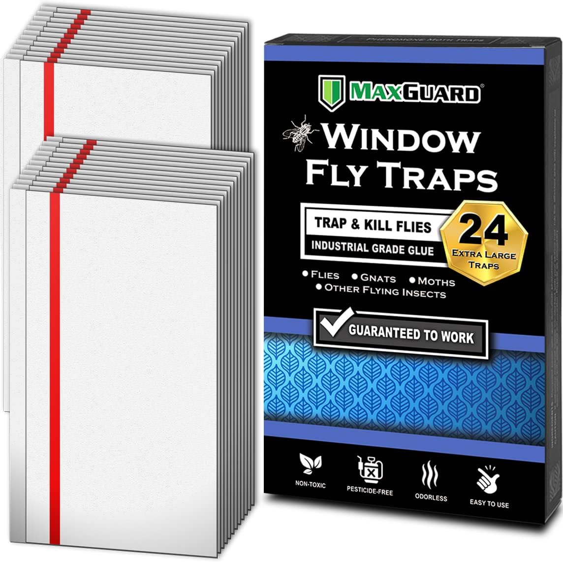 Window Fly Traps (24 XL Traps) Catch & Kill Houseflies, Flying Insects & Bugs. Non-Toxic Sticky Glue Traps Fly Killer