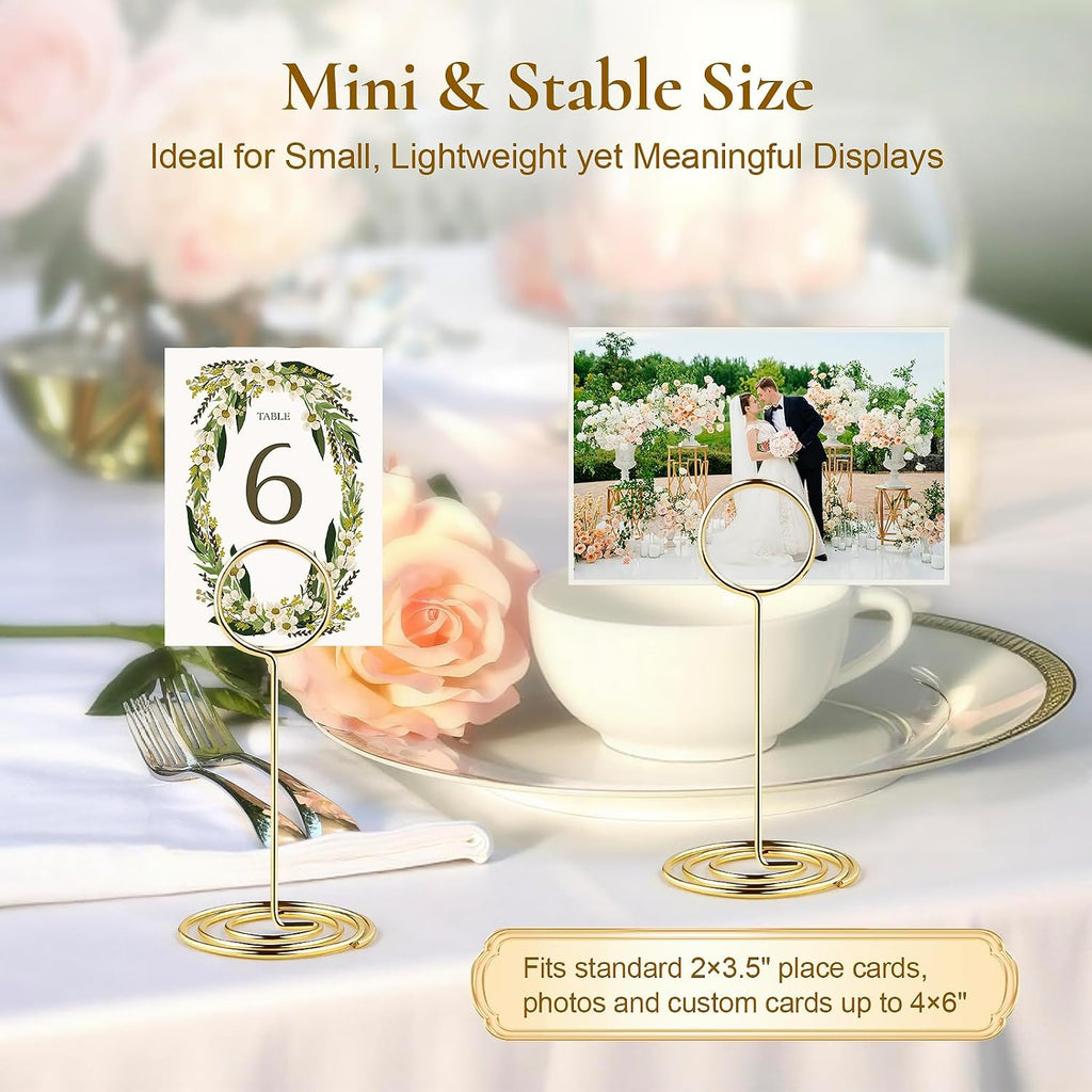 25-Pack Table Number Holders - Place Card Holders | Upgraded 1.58" x 3.35" Glossy Gold Card & Picture Holder with