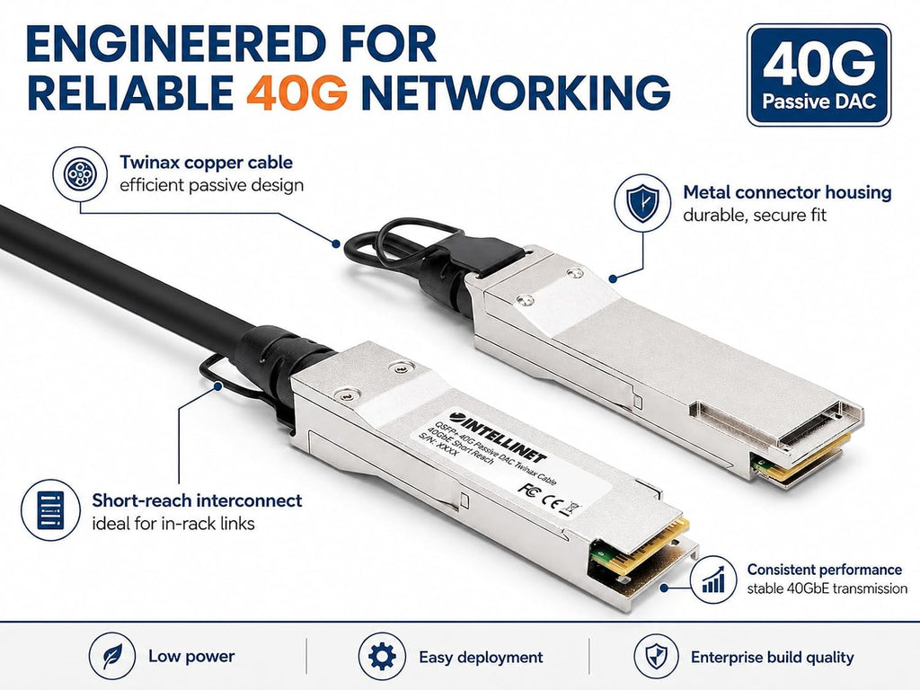 Intellinet 40G QSFP+ Passive DAC Twinax Cable, 10 ft
