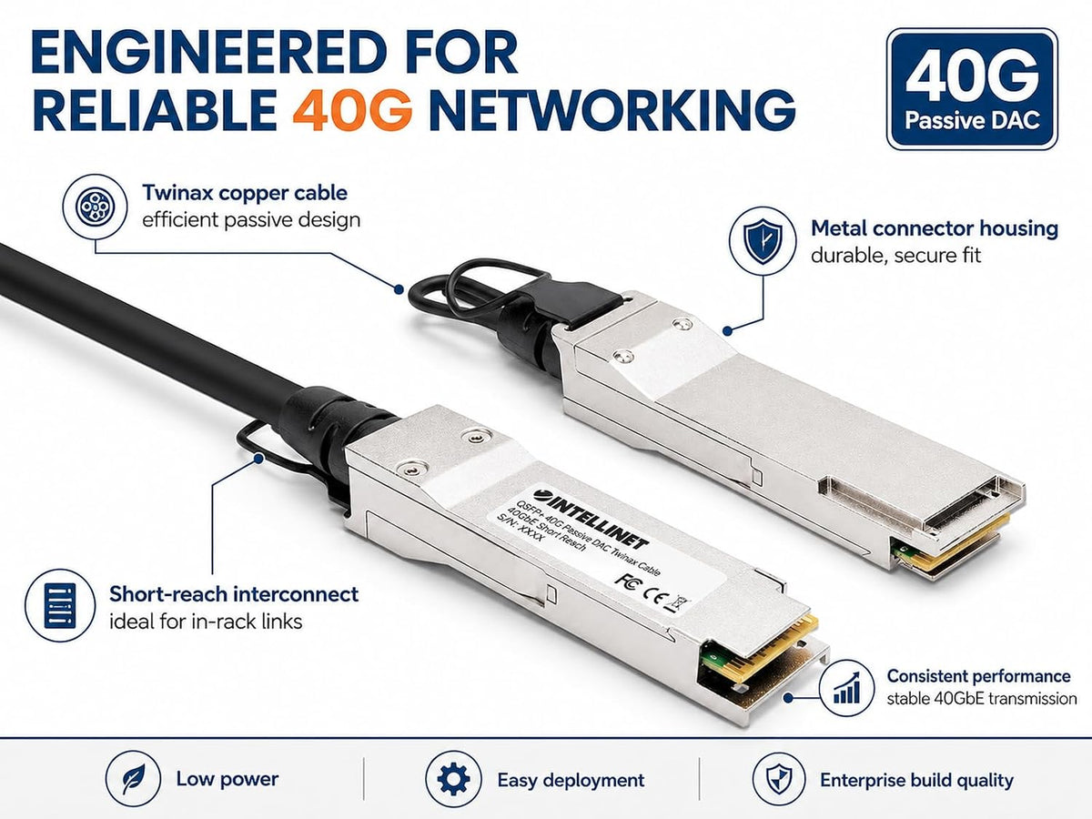 Intellinet 40G QSFP+ Passive DAC Twinax Cable, 10 ft