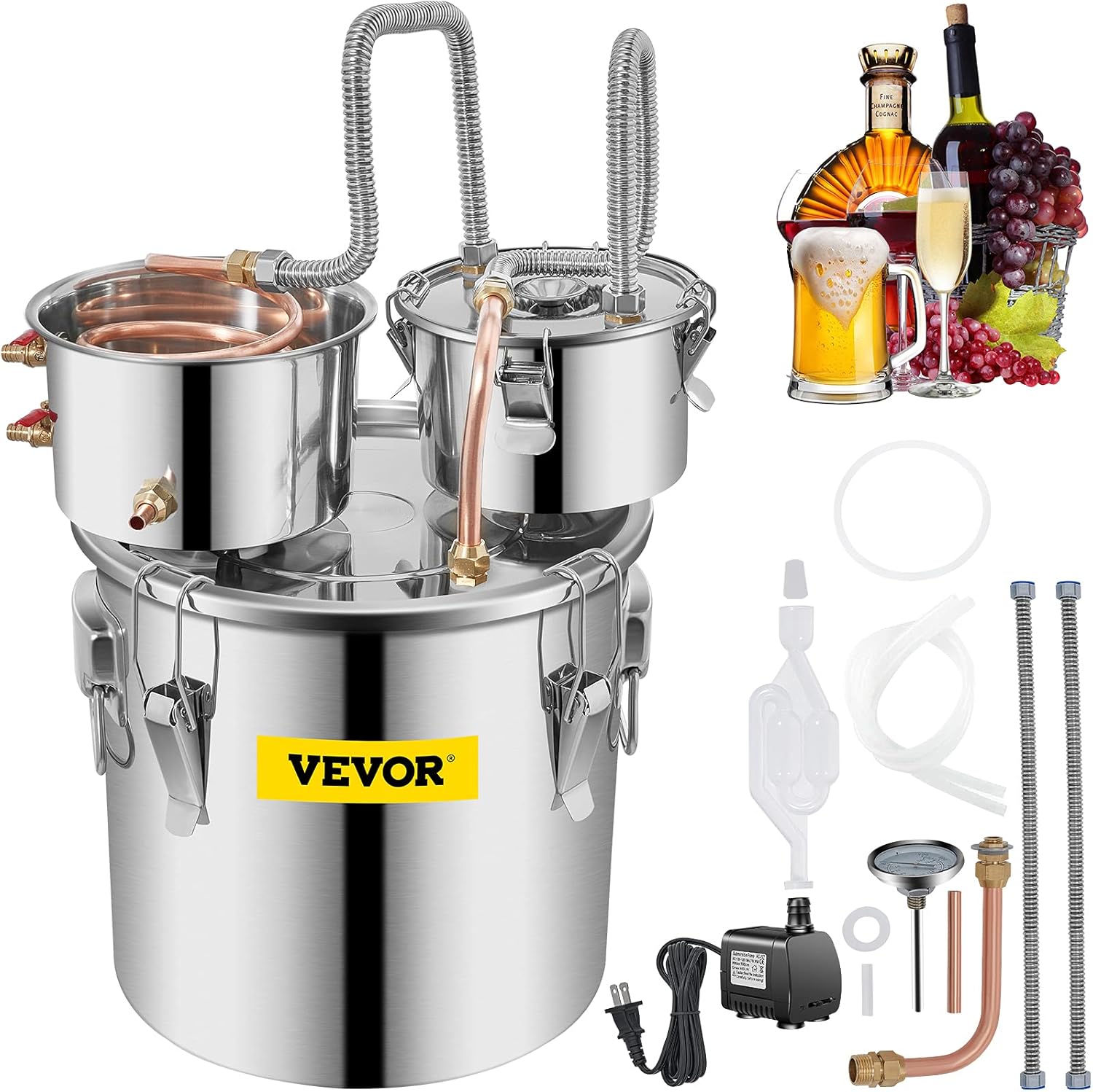 Alcohol Still 8GAL/30L, Alcohol Distiller with Thumper Keg, Distillery Kit for Alcohol with Copper Tube & Build-in