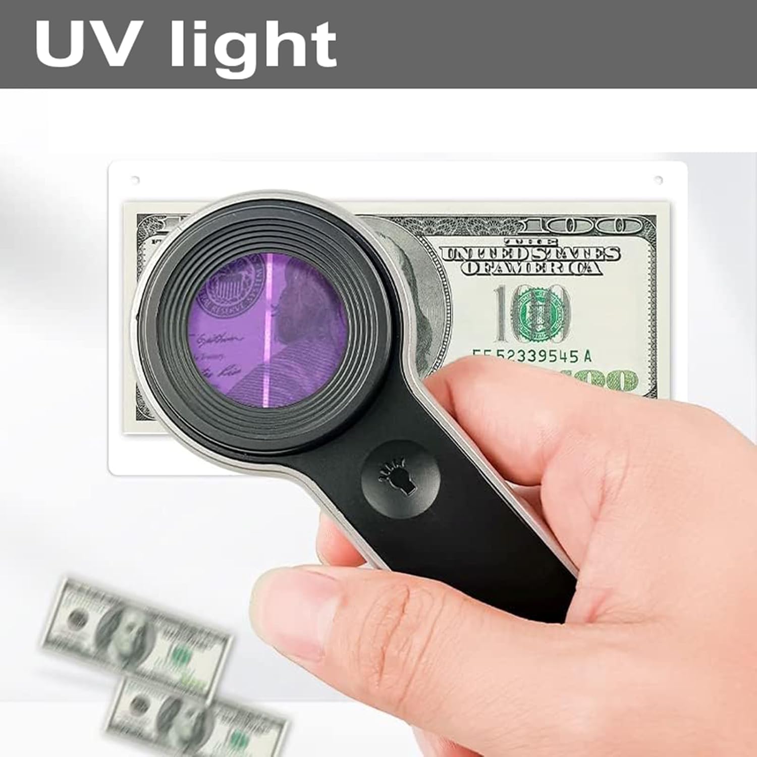 Handheld Magnifier Loupe 60x with UV and LED Lights, USB Rechargeable Illuminated Jewelers Loupe Optical Glass