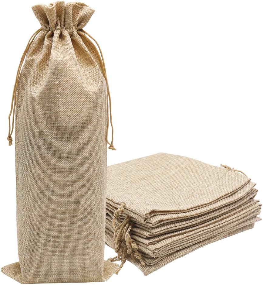 10pcs Burlap Wine Gift Bags for 1.5L Bottles, Large