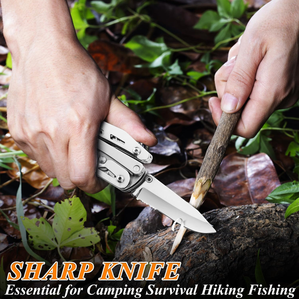 Multi Tool Pocket Knife Tactical Camping Survival Knife Gifts for Men Dad Husband 18 in 1 Multitool Pliers Scissors