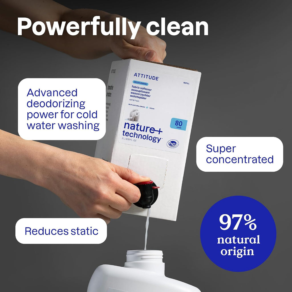 ATTITUDE Liquid Fabric Softener, Plant Based, Wildflowers, 80 Loads