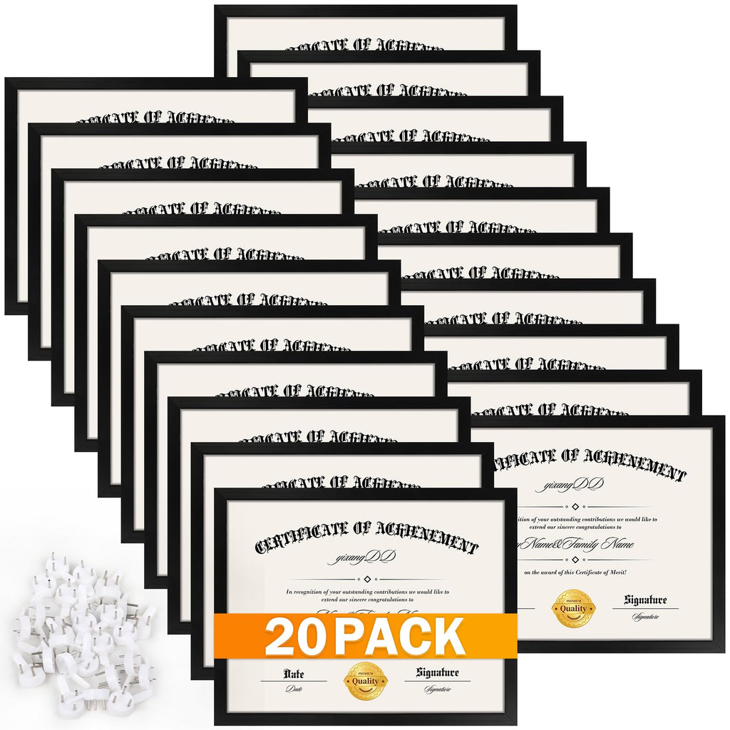 20 Pack Certificate Frames 8.5 x 11, College Diploma Frame, Black