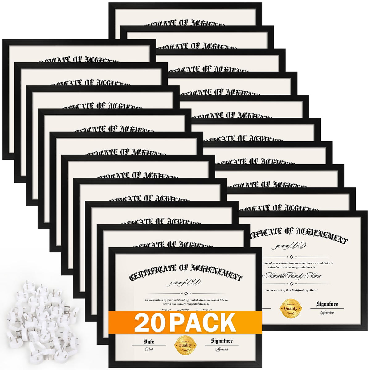 20 Pack Certificate Frames 8.5 x 11, College Diploma Frame, Black