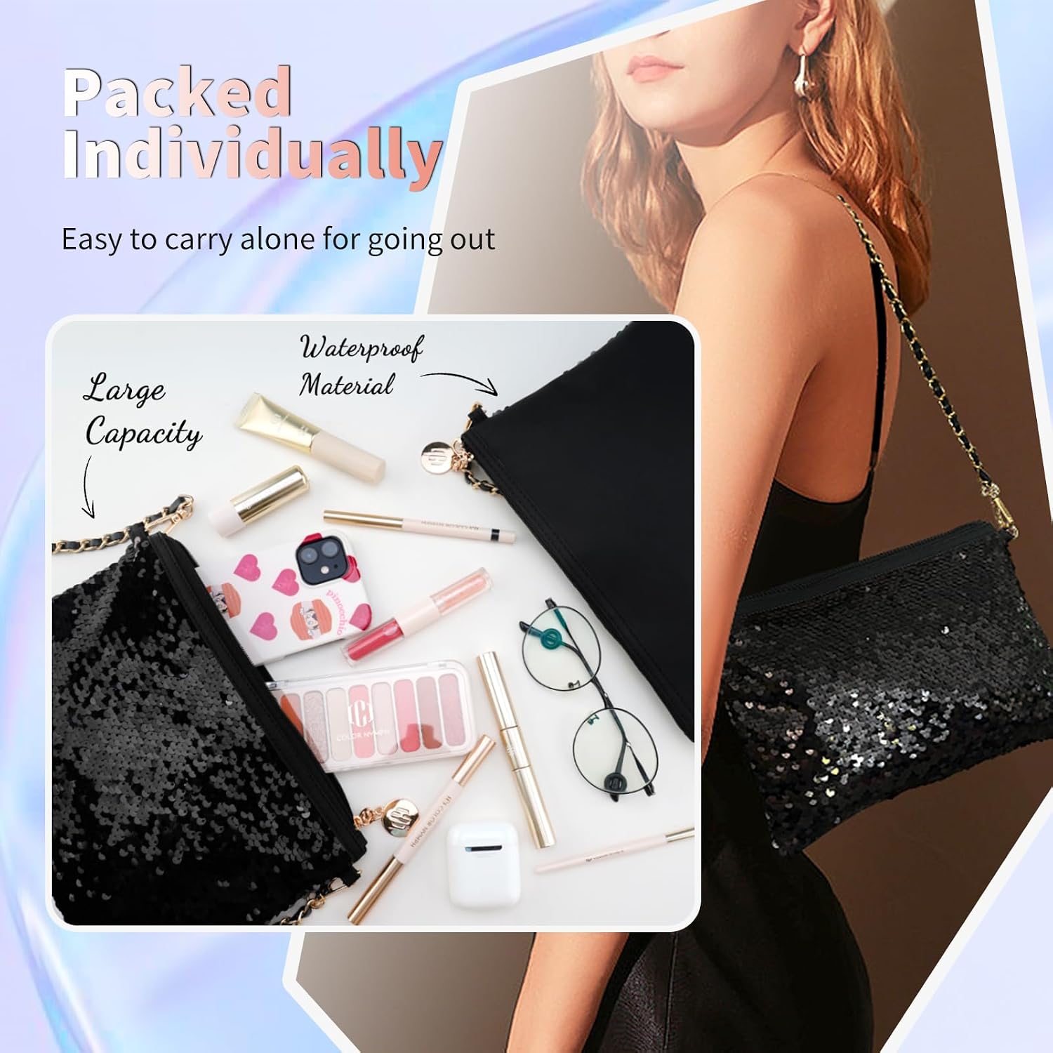 Makeup Kit For Girls, Women Make Up All In One Makeup Set For Starter With Sequin Bag, 9 Colors Eyeshadow Palette