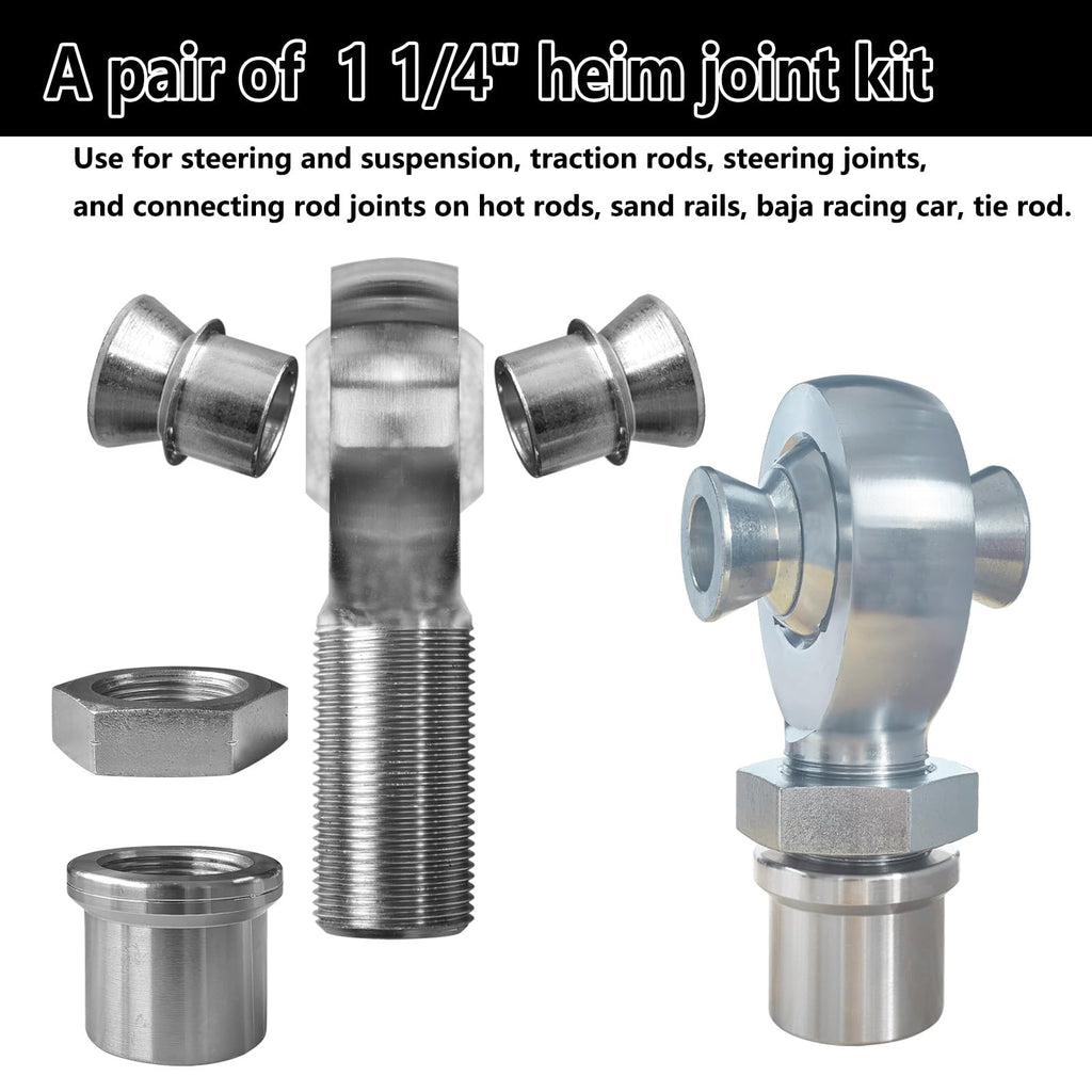 Beigaoxu 1 1/4" Heim Joint Rod End Kit, Chromoly with Spacers, 2 Pair