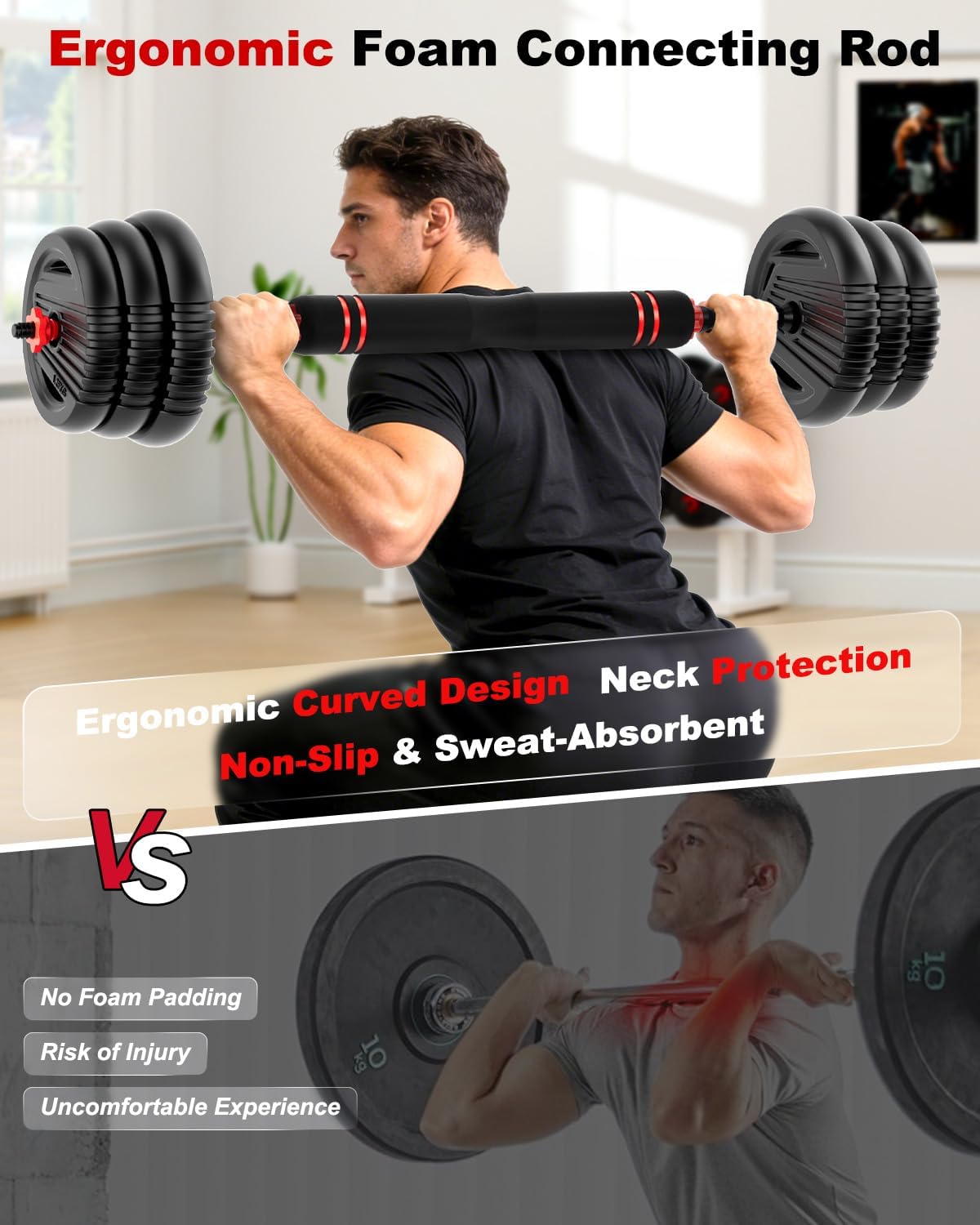 Adjustable Dumbbell set,20/30/45/70/90lbs Free Weight Set | 5 in1 Dumbbell Set with Connector,Used as