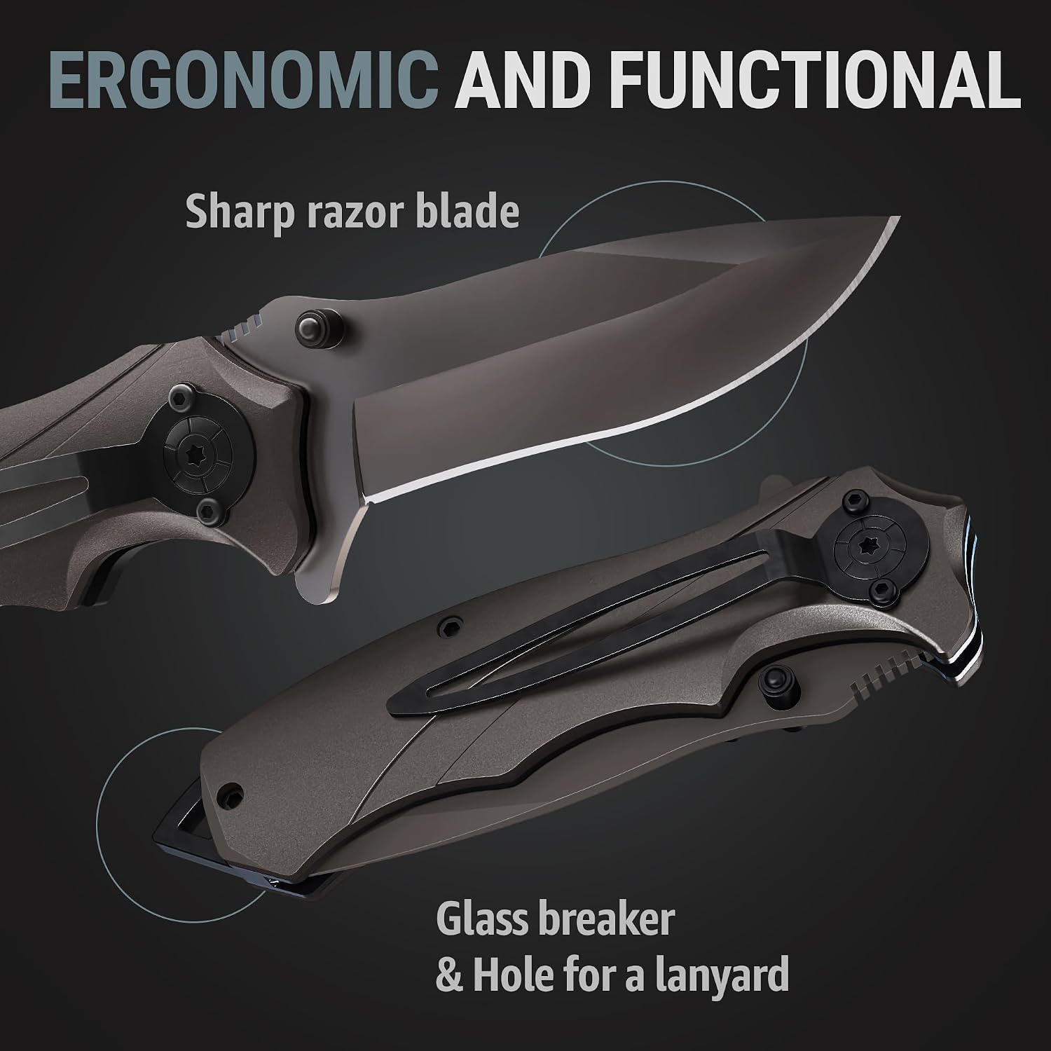 Pocket Knife for Men - Best Folding Knives with Glass Breaker and Pocket Clip - Tool for Tactical Camping Hunting