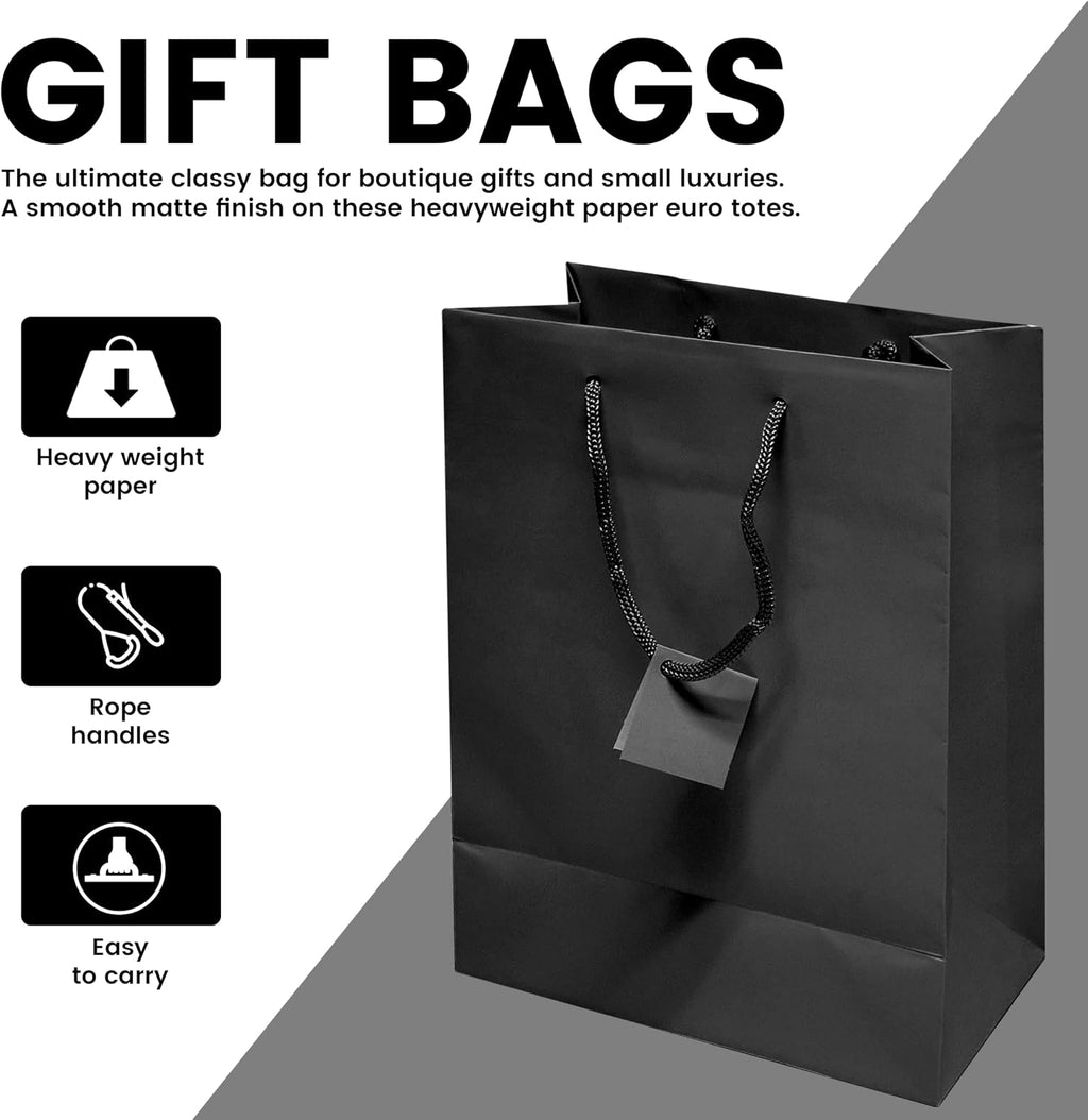 Novel Box Black Gift Bags with Handles, 100 Pack, 8x4x10 Inches