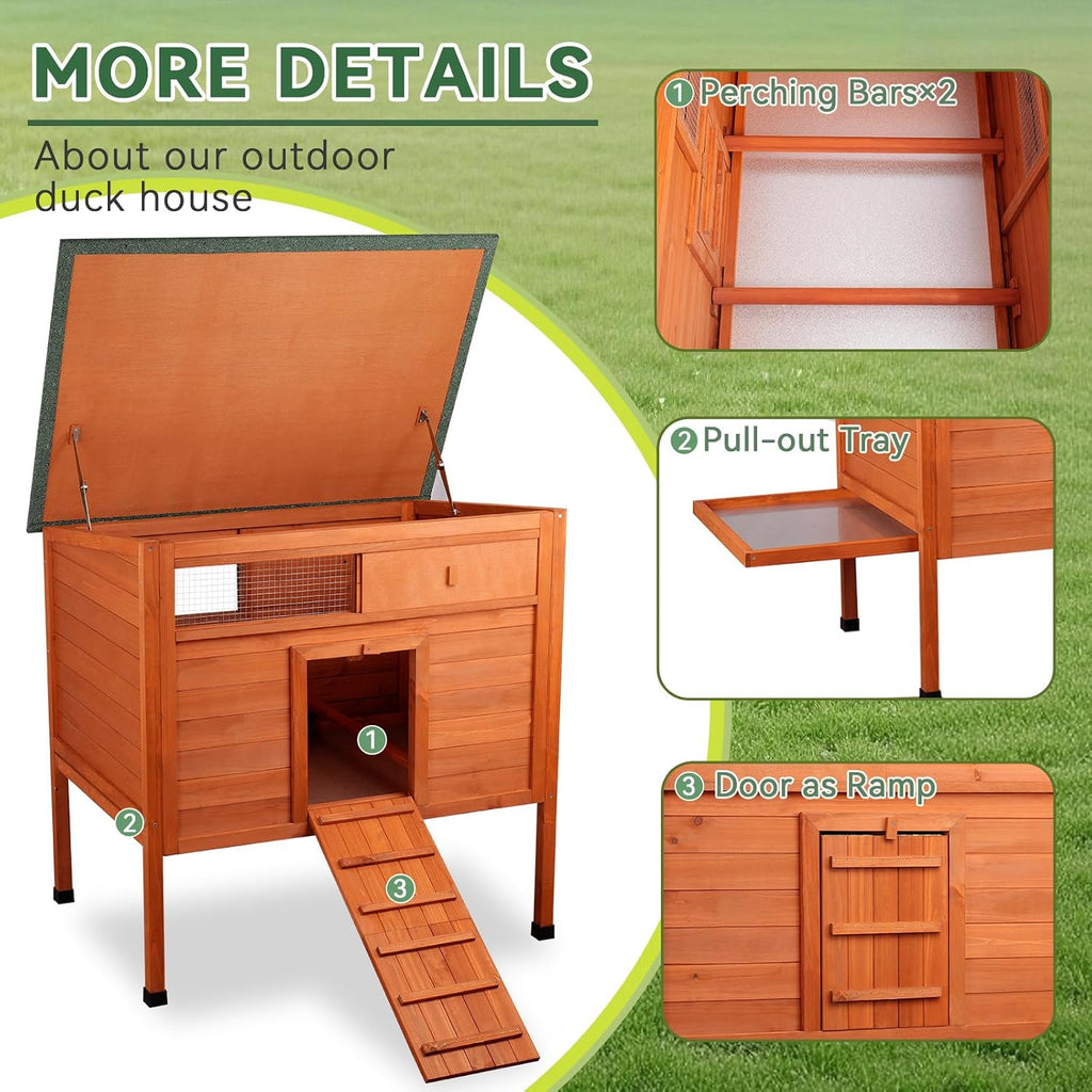 Wooden Duck Coop, Duck House for Outside with Larger Windows