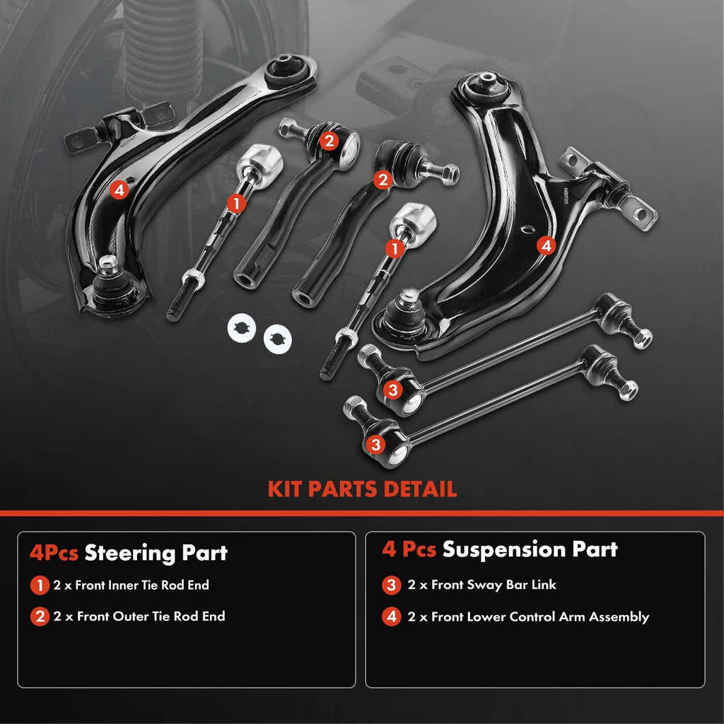 A-Premium 8Pcs Suspension Kit, Front Lower Control Arm