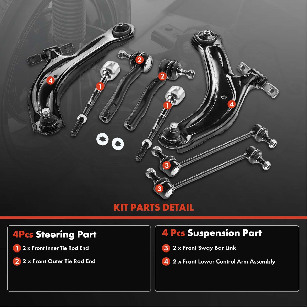 A-Premium 8Pcs Suspension Kit, Front Lower Control Arm