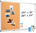 Combination Magnetic Whiteboard & Corkboard, 24"x18" Combo for School, Office & Home, Dry Erase Board with Removable