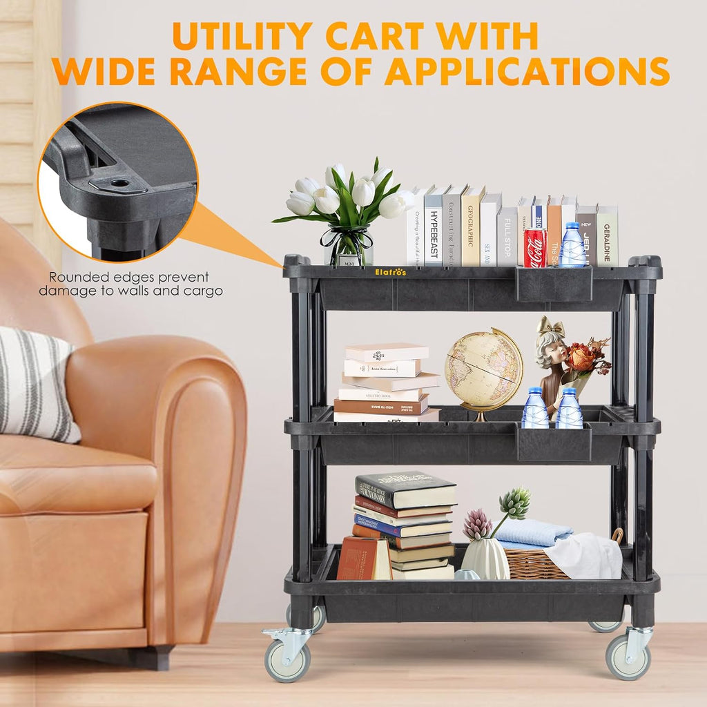 3-Shelf Heavy Duty Rolling Utility Cart, 32.4 x 18.3 in