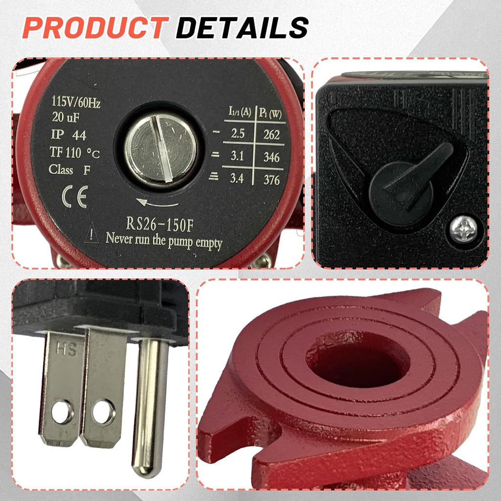 59896770 Circulator Pump 1/3HP 115V Compatible with Grundfos UPS26-150F