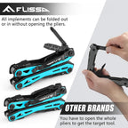16-In-1 Multi-Tool Pliers, EDC Multitool, Aqua Blue | Gift for Men, Stainless Steel, Pocket Knife, Belt Clip, Oxford