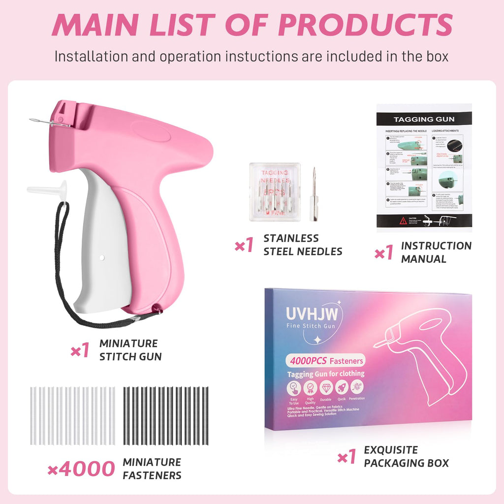 Stitch Gun for Clothing, Stitchy Gun Quick Clothes Fixer, Dress Tagging Gun-Includes 2,000 Black Fasteners & 2,000