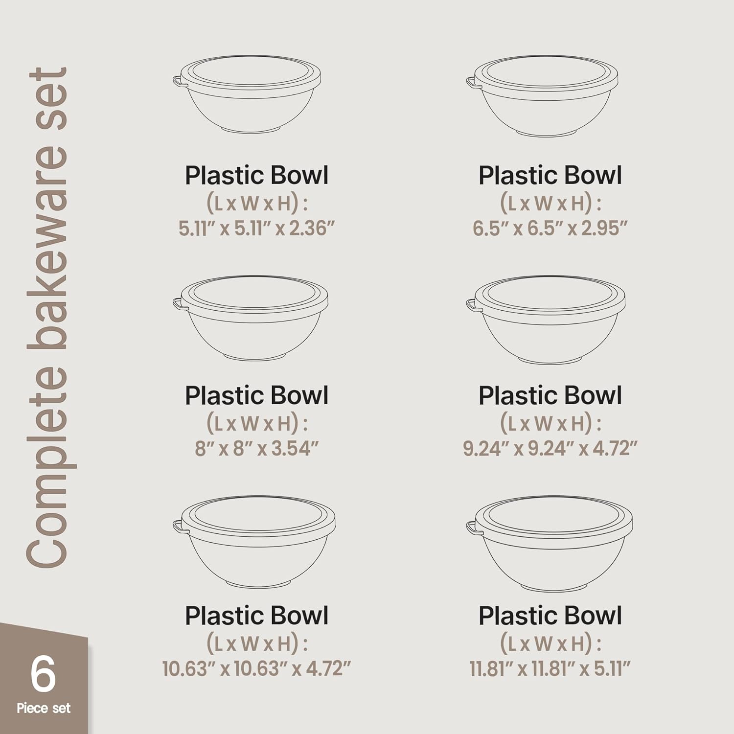 Bakken Master 12 Piece Plastic Nesting Bowls with Lids - Mixing Bowls Set includes 6 Prep Bowls and 6 Lids, BPA-Free