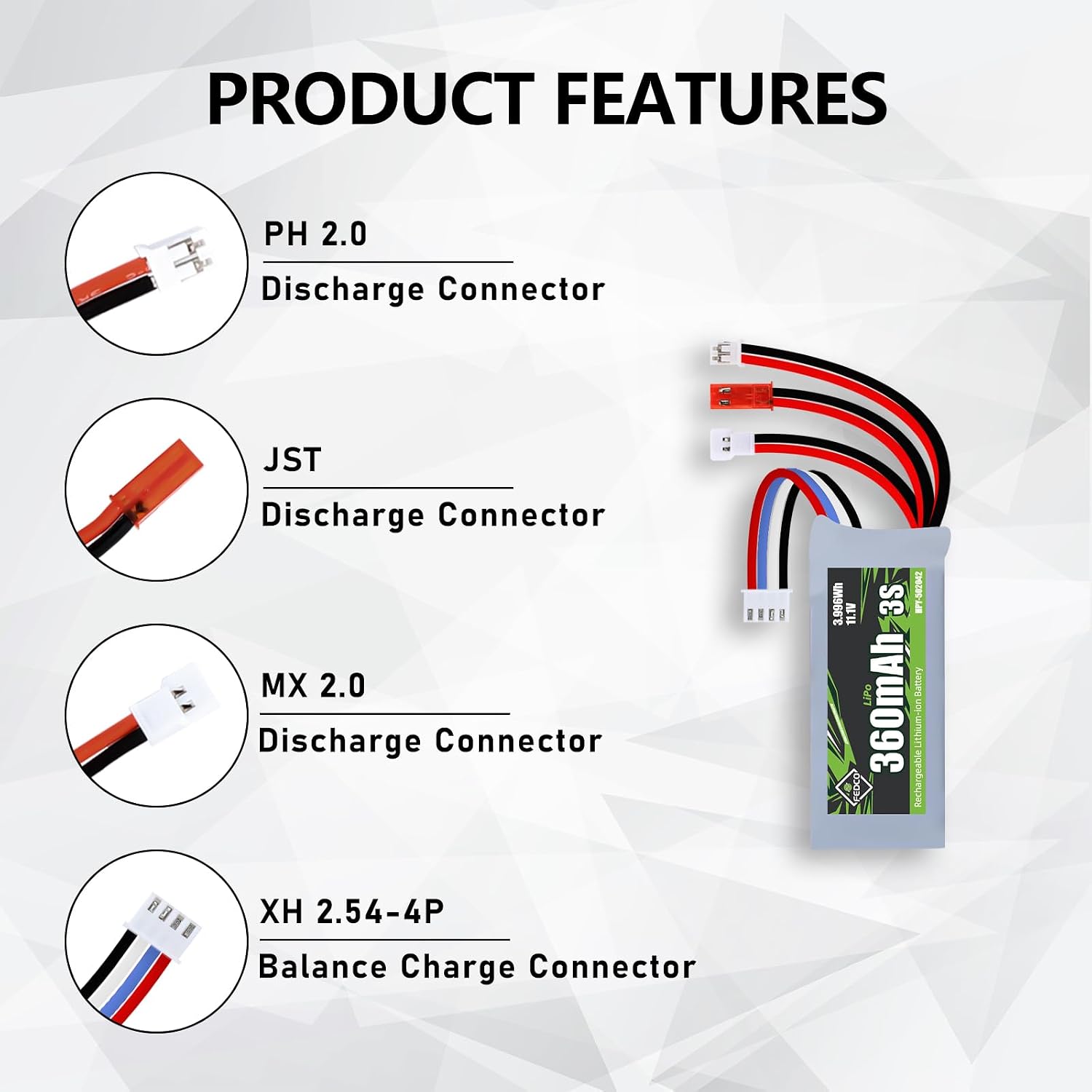 3S Lipo Battery 11.1V 360mAh Various Plugs Rechargeable RC Battery | JST&MJ&PH2.0&MX2.0 Plug with USB Charger for