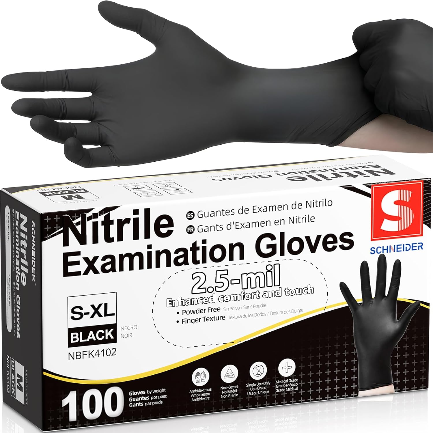 Black Nitrile Gloves, Gloves Disposable Latex Free, Powder Free | 2.5-Mil, Medical Exam Glove, Food Safe Gloves