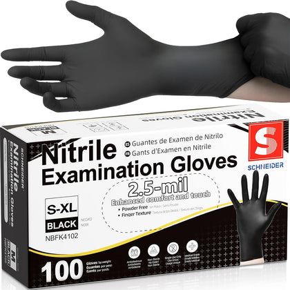 Black Nitrile Gloves, Gloves Disposable Latex Free, Powder Free | 2.5-Mil, Medical Exam Glove, Food Safe Gloves