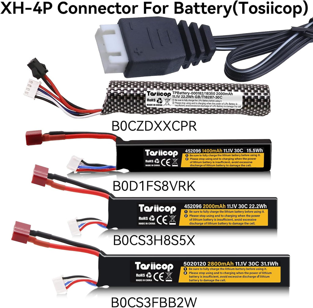 11.1V Battery Charger Airsoft - 2A 1500mAh USB Chargers with XH-4P Plug Gel Blaster 3S Lipo Battery 11.1 Volt Li-ion