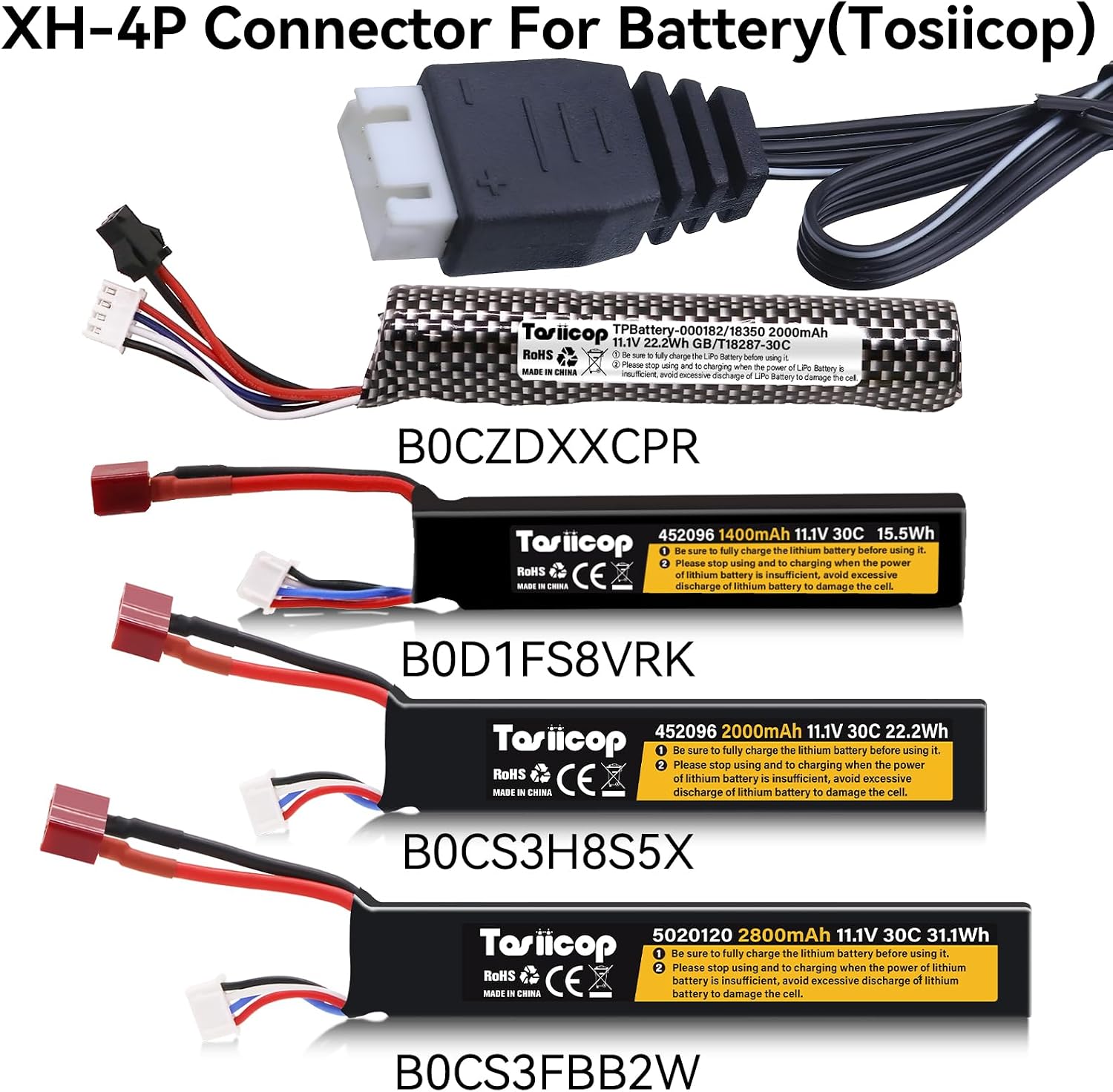 11.1V Battery Charger Airsoft - 2A 1500mAh USB Chargers with XH-4P Plug Gel Blaster 3S Lipo Battery 11.1 Volt Li-ion